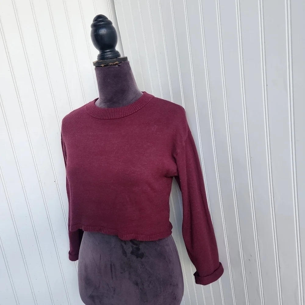 Free Assembly Kids Girls Burgundy Pullover Sweater Crop Top Long Sleeve M (7/8)